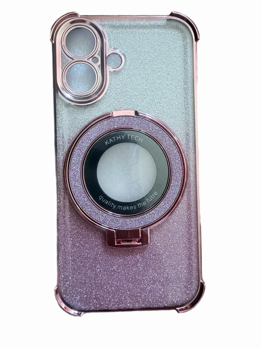 Pink Glitter Phone Case with Ring Holder is for IPhone 16